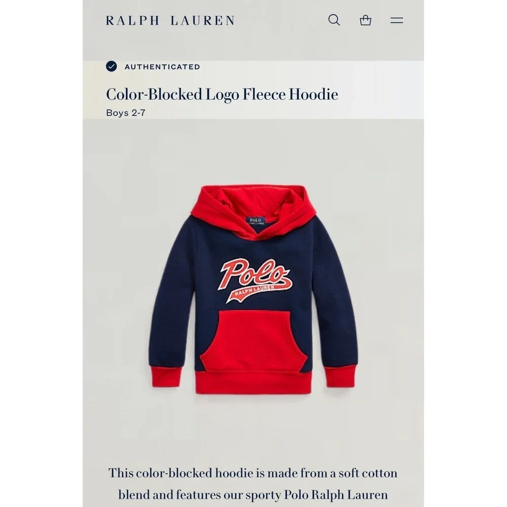Polo Ralph Lauren Kids Navy Red Logo Hoodie Sweatshirt Size 3T‎
